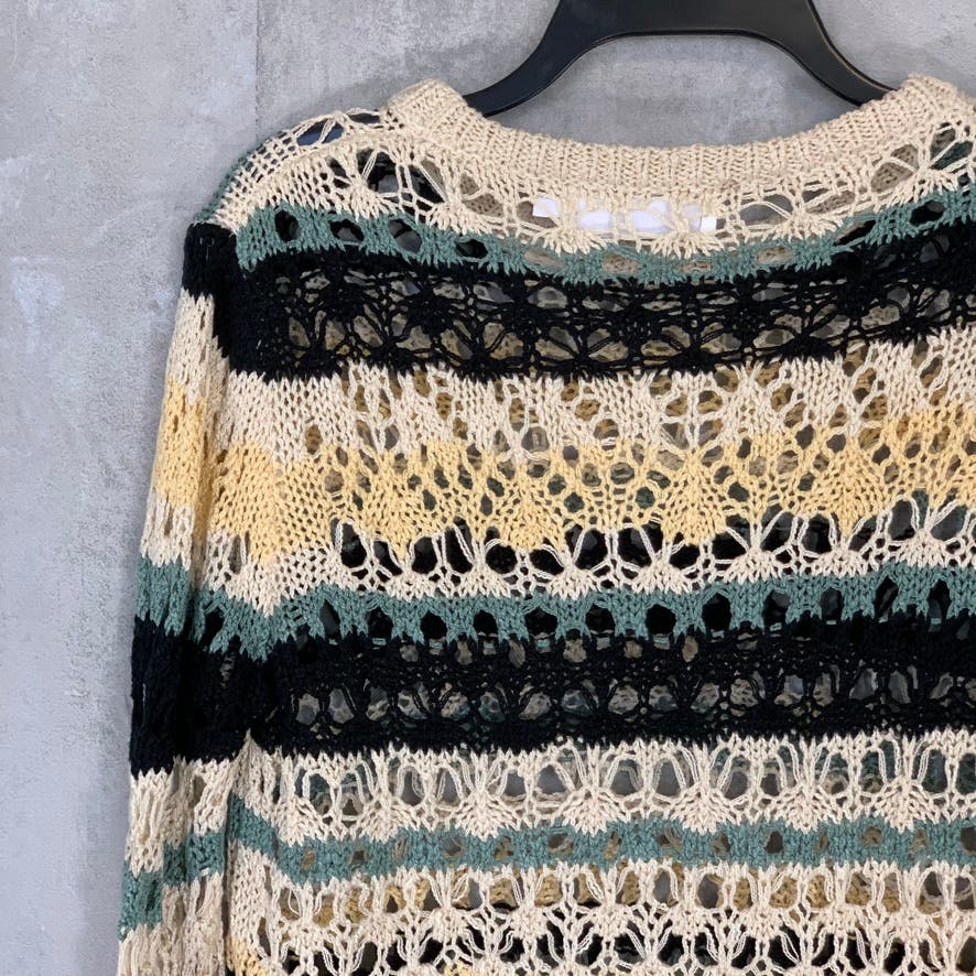 ASTR THE LABEL Tan Striped Jaded Crewneck Pullover Knitted Long Sleeve Sweater SZ XS