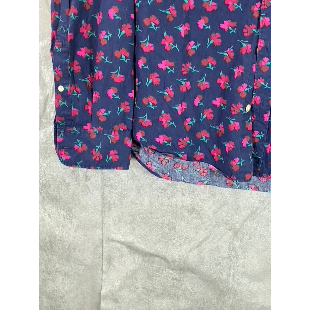 BONOBOS Men's Navy/Red Floral Print Standard-Fit Button-Up Long-Sleeve Shirt SZM