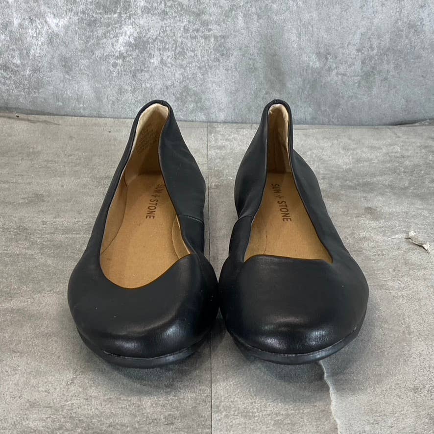 SUN+STONE Women's Black Eliana Memory Foam Round-Toe Slip-On Flats SZ 5.5