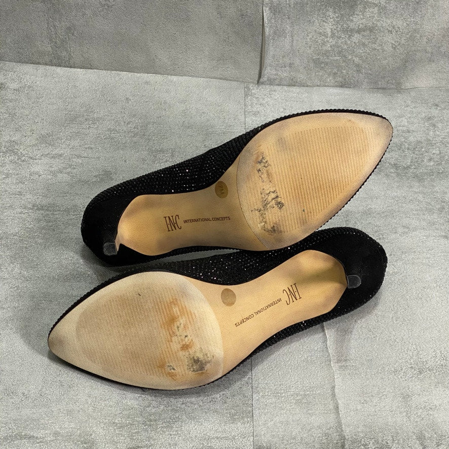 INC INTERNATIONAL CONCEPTS Black Bling Zitah Embellished Pointed-Toe Pumps SZ 7