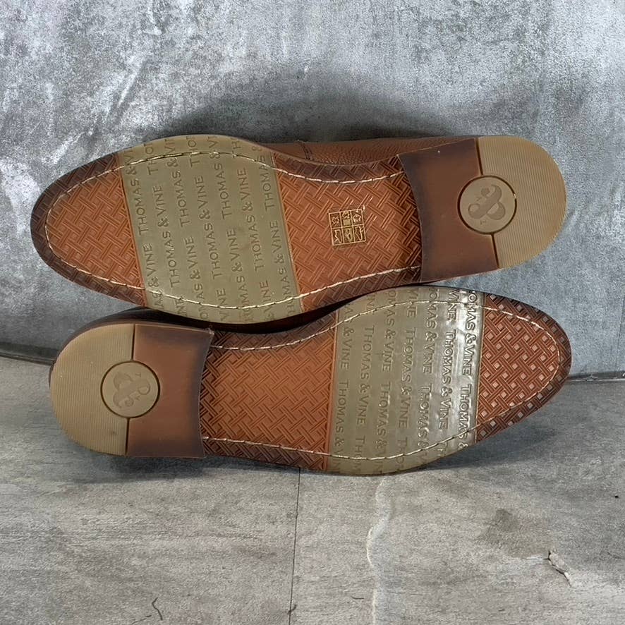 THOMAS & VINE Men's Cognac Leather Finegan Apron Toe Slip-On Loafers SZ 9.5