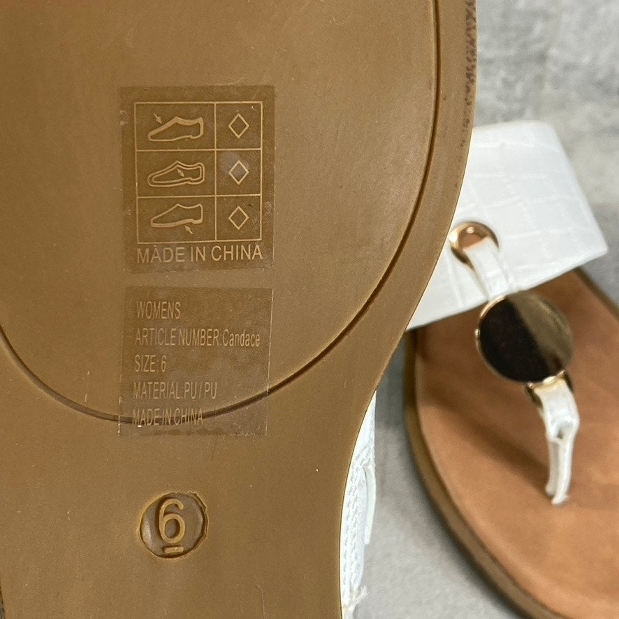 GC SHOES Women’s White Candace Memory Foam Thong Slip-On Flat Sandals SZ 6