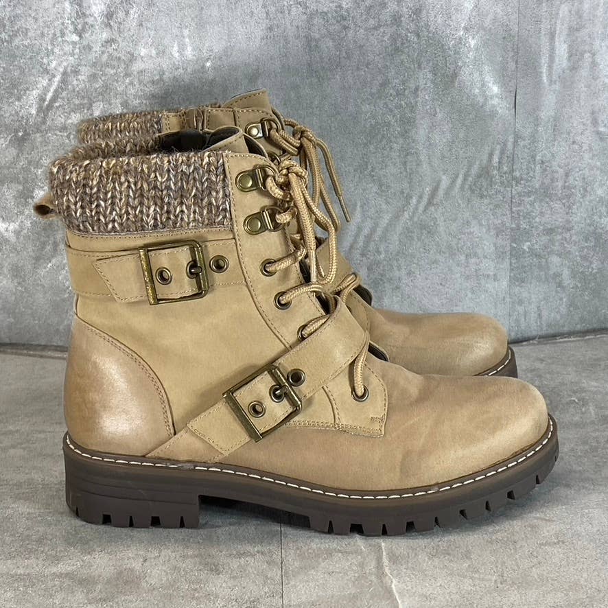 CLIFFS By WHITE MOUNTAIN Women's Natural/Fabric Marlee Lace-Up Boots SZ 8