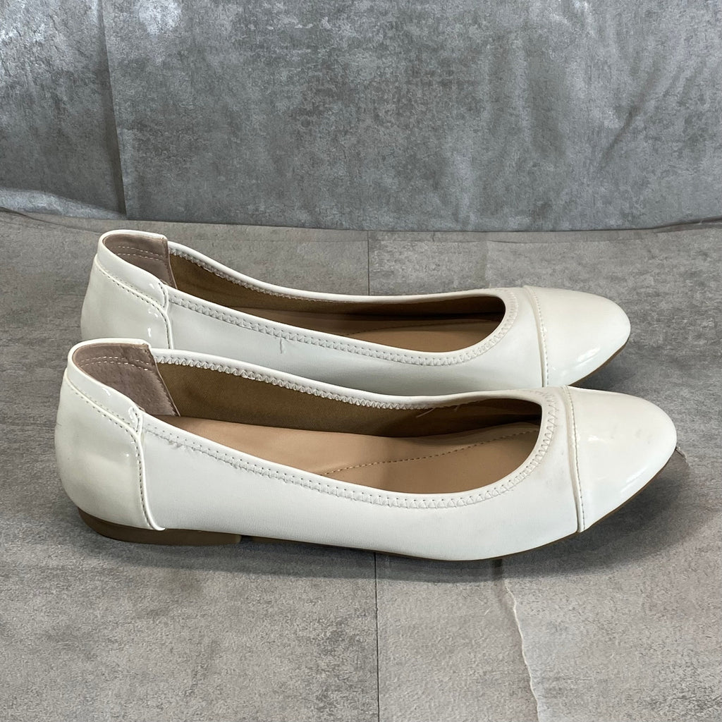 ALFANI Step 'N Flex Women's White Smooth Tavii Round-Toe Slip-On Flats SZ 8.5