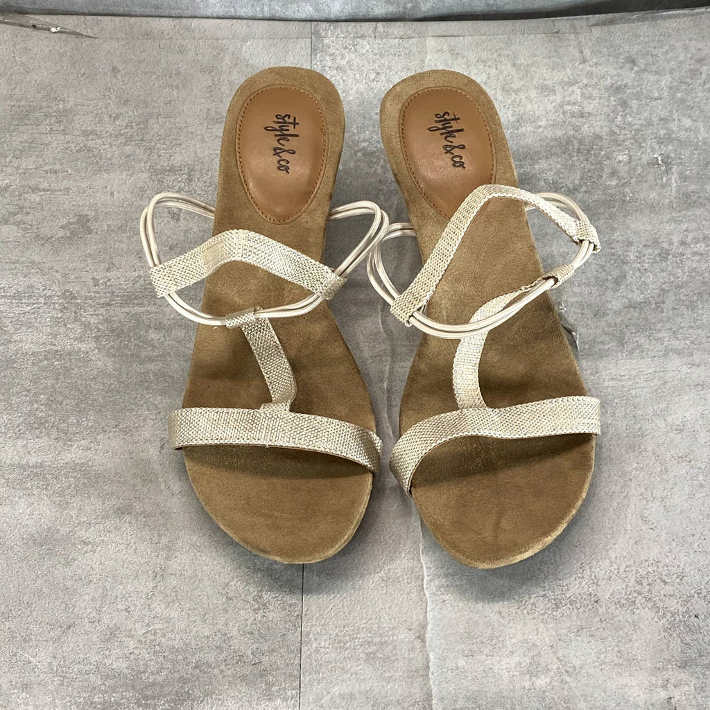 STYLE & CO Women’s Shine Canvas Mulan T-Strap Slingback Wedge Sandals SZ 9.5