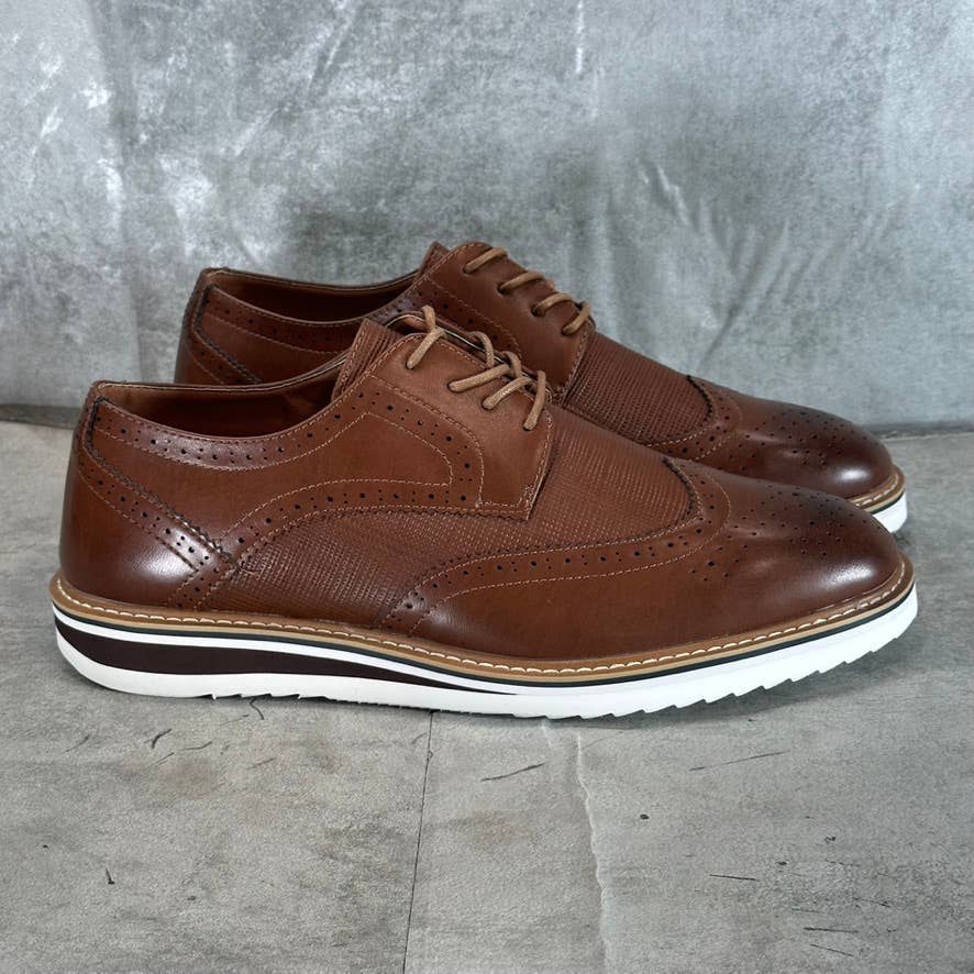 VANCE CO. Men's Brown Faux-Leather Warrick Memory Foam Wingtip Oxfords SZ 11