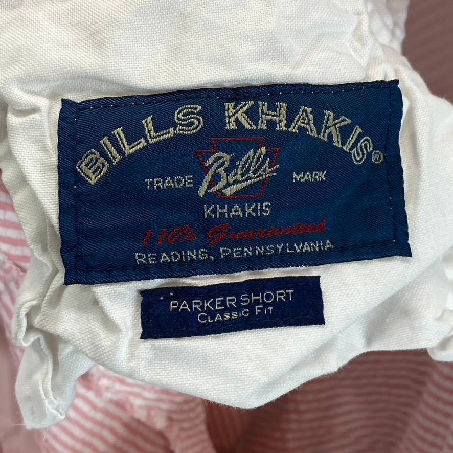 BILLS KHAKIS Men's Red Pinstripe Seersucker Cotton Classic-Fit Parker Short SZ33