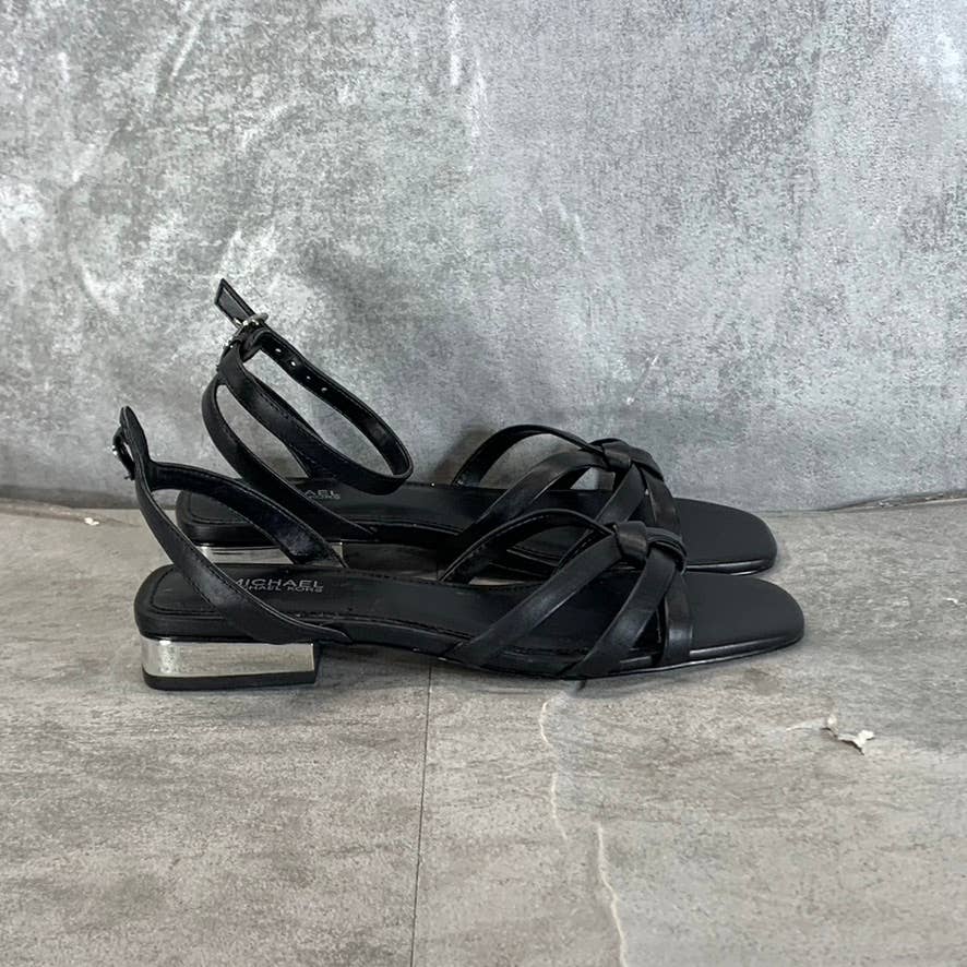 MICHAEL MICHAEL KORS Women's Black Leather Brinkley Ankle-Strap Sandals SZ 6
