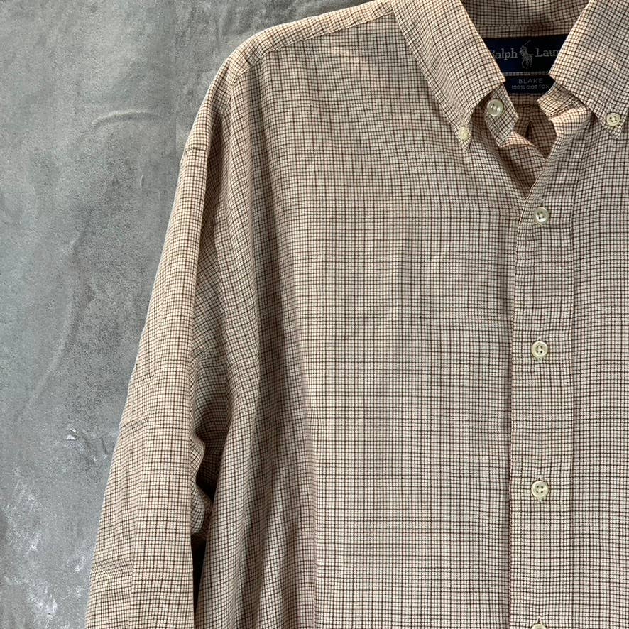 RALPH LAUREN Men's Tan Gingham Blake Classic-Fit Long-Sleeve Button-Up Shirt SZM