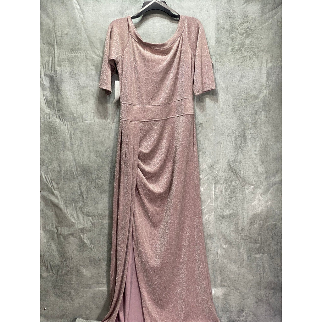 AX PARIS Pink Off The Shoulder Sparkle Maxi Slit Dress SZ 10