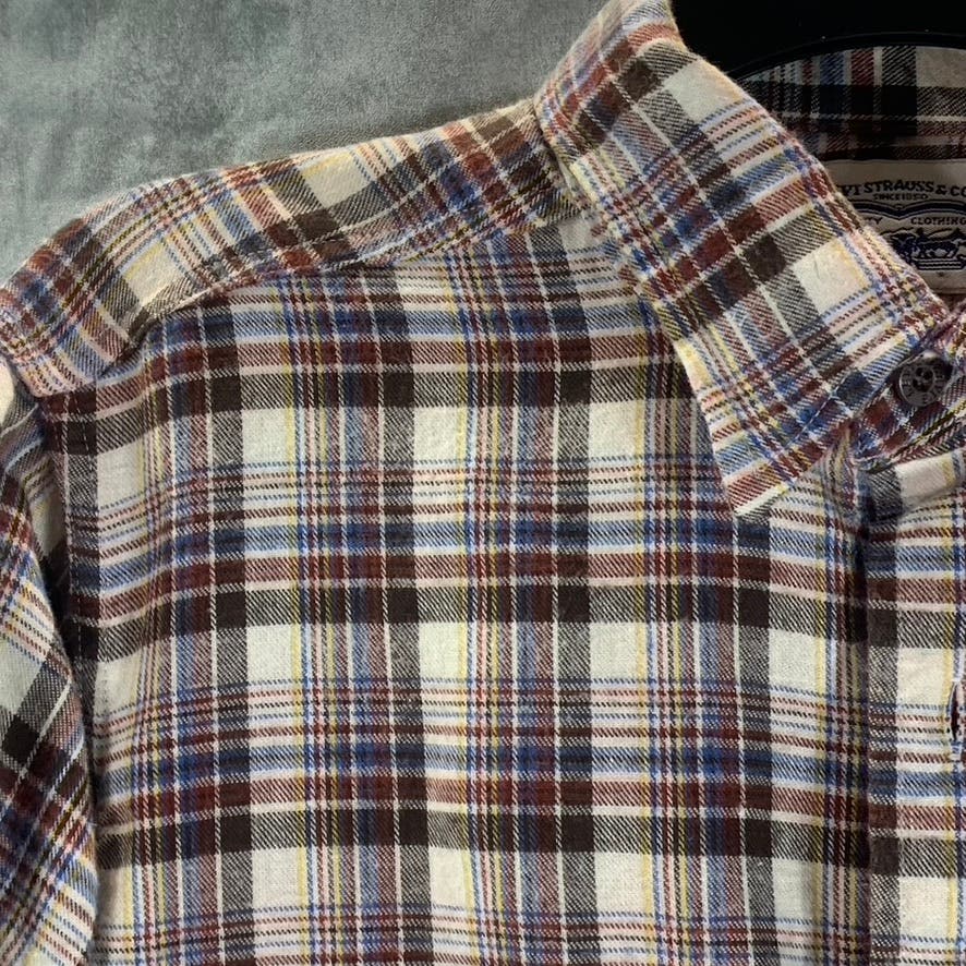 LEVI'S Men's Brown Classic Western Plaid Flannel Standard-Fit Shirt SZ M