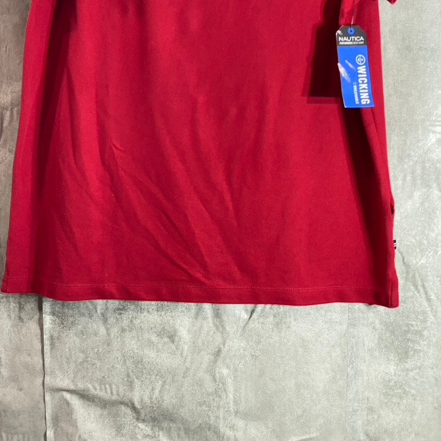 NAUTICA Men's Red Slim-Fit Performance Deck Short Sleeve Polo SZ L