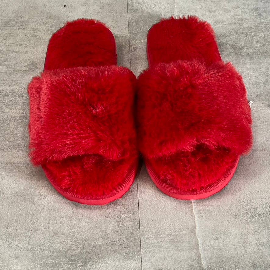 INC INTERNATIONAL CONCEPTS Women's Red Faux-Fur Yuri Slide Slippers SZ 7