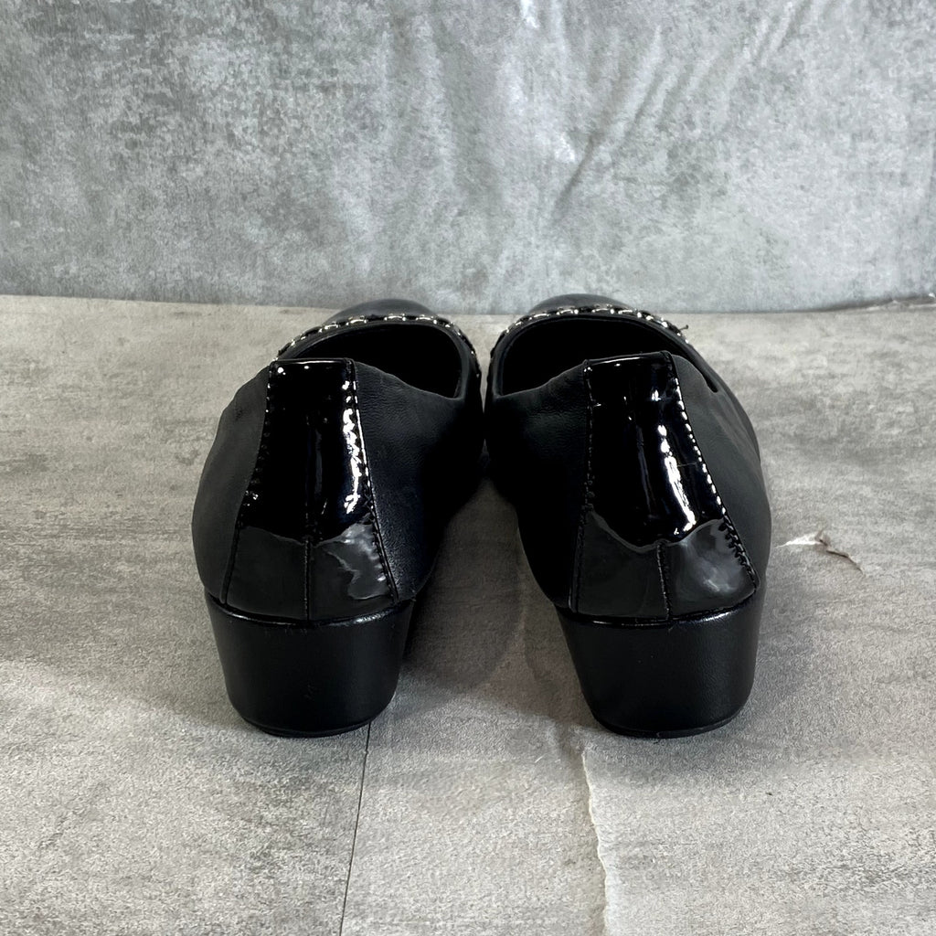 ANNE KLEIN Women's Black Leather iFlex Maysel Slip-On Square-Toe Wedge Flats SZ 7.5