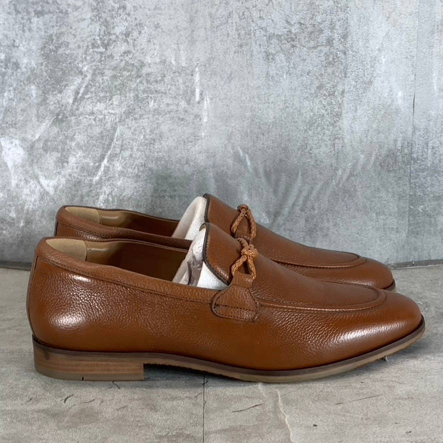THOMAS & VINE Men's Cognac Leather Finegan Apron Toe Slip-On Loafers SZ 9.5