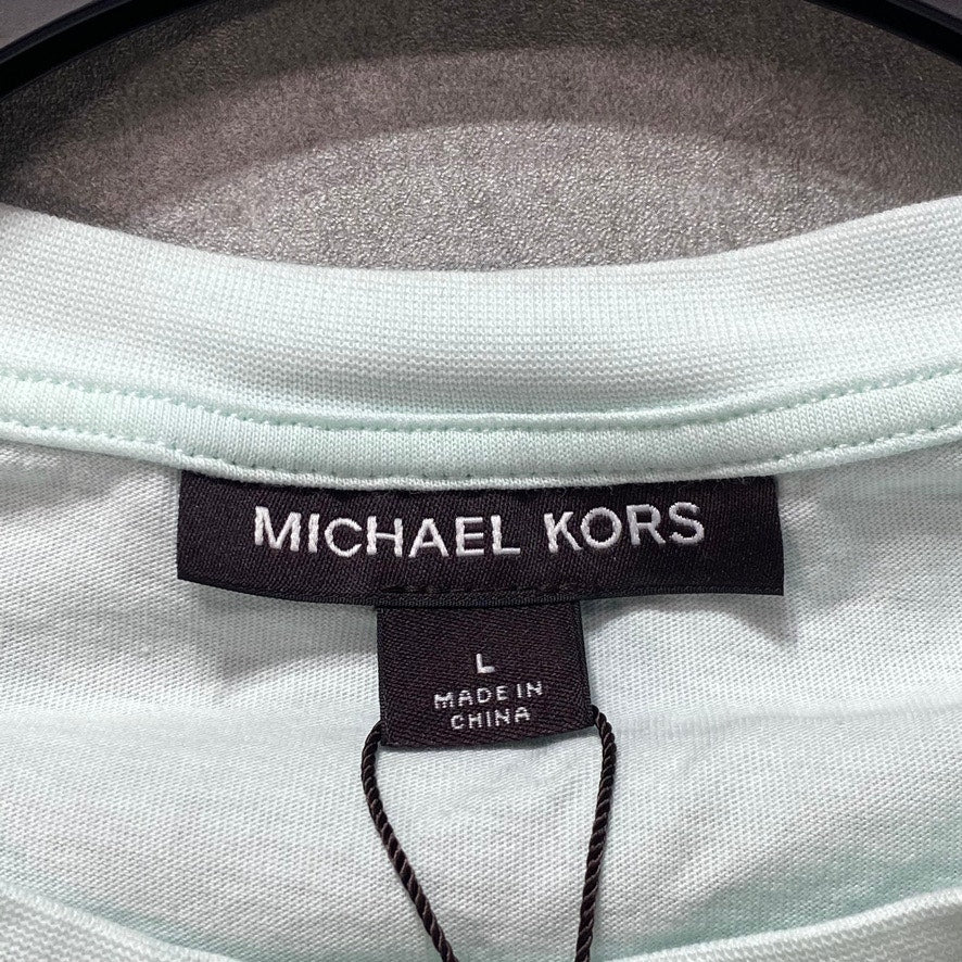 MICHAEL KORS Blue Glass Modern Fit Pop Stripe Short Sleeve Crewneck T-Shirt SZ L