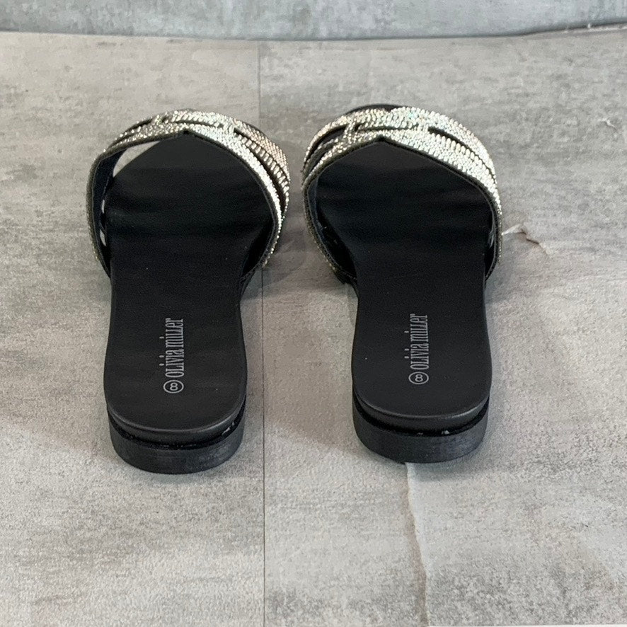 OLIVIA MILLER Women's Black Saltspring Rhinestone Embellished Strap Sandals SZ 8
