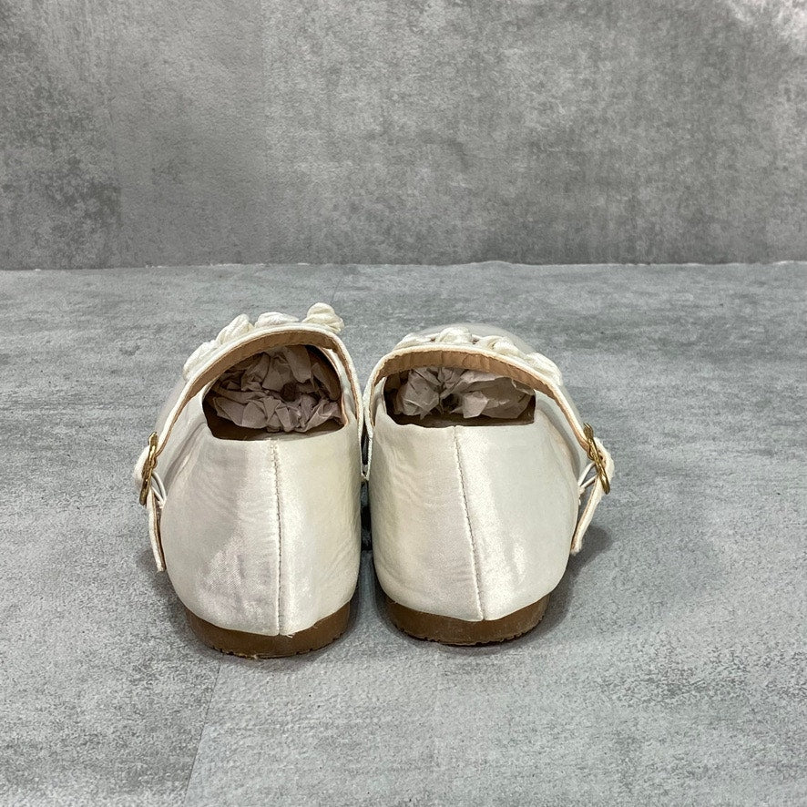 DE BLOSSOM Girls White Satin Helen Mary Jane Flats SZ 10