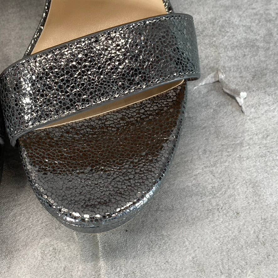 LAUREN RALPH LAUREN Women's Grey Crinkly Leather Sylvia Ankle-Strap Sandal SZ7.5