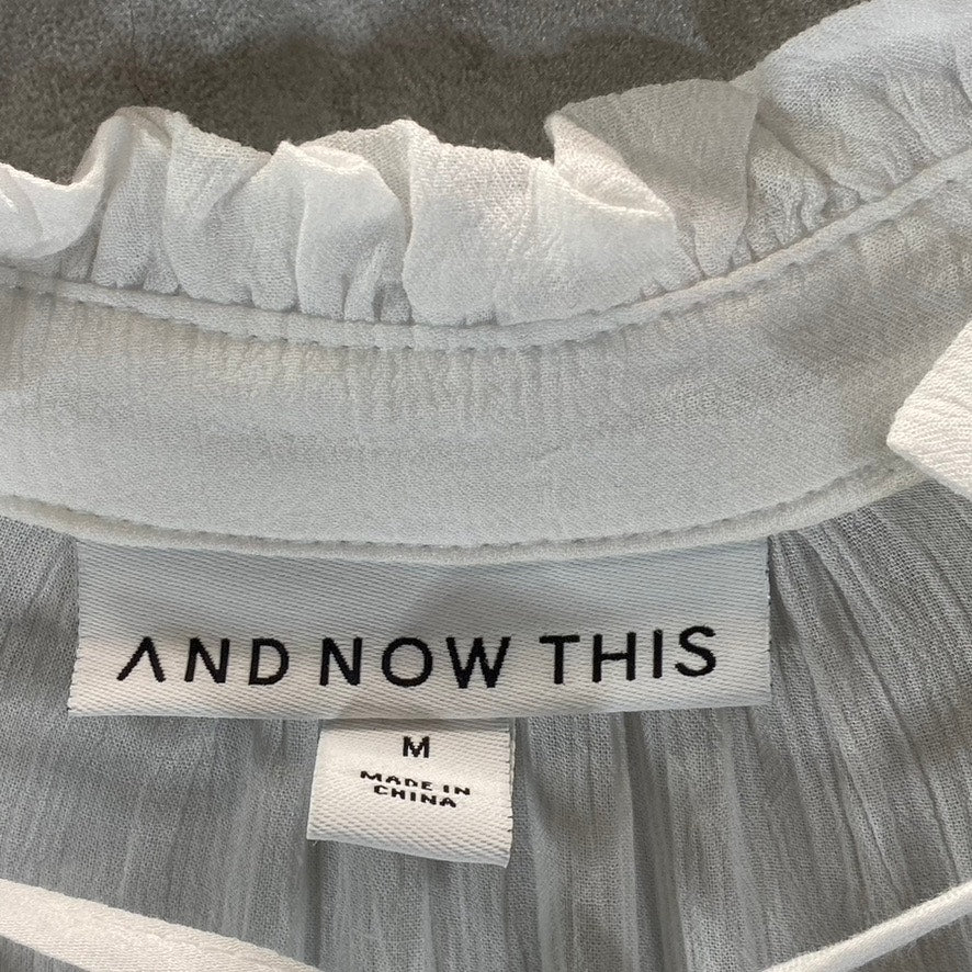 AND NOW THIS Women's White Split Tie-Neck Ruffle Tiered Mini Dress SZ M