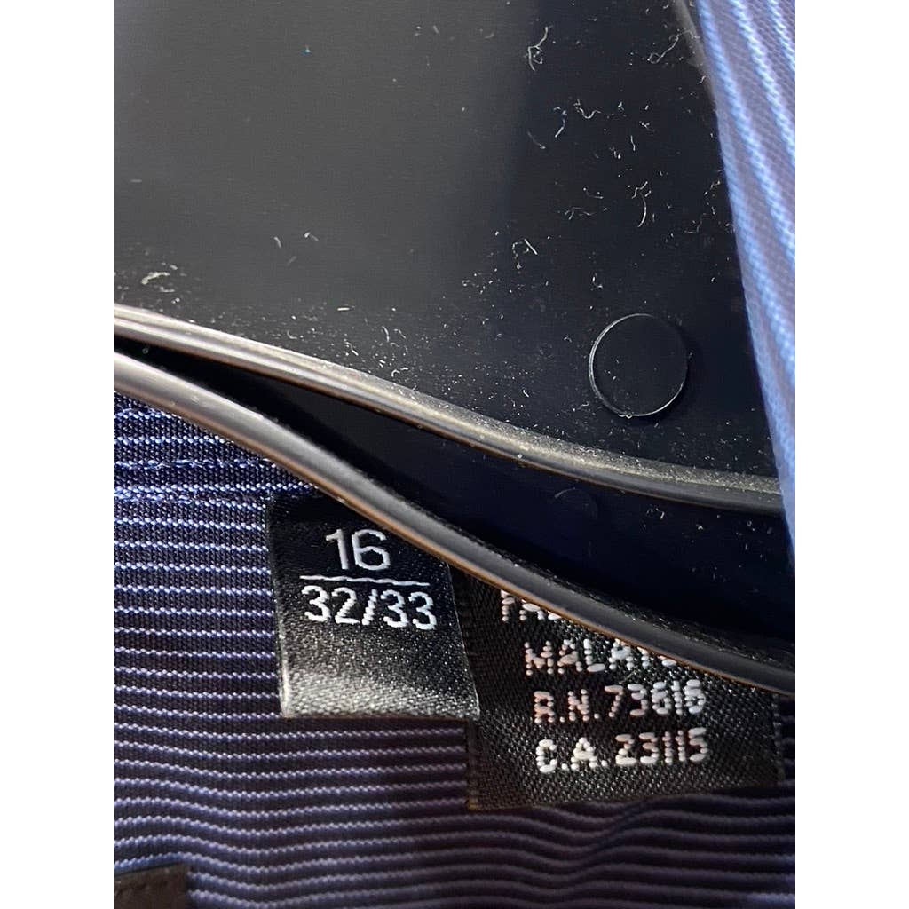 BOSS HUGO BOSS Men's Navy Pinstripe Button-Up Long-Sleeve Dress Shirt SZ16 32/33
