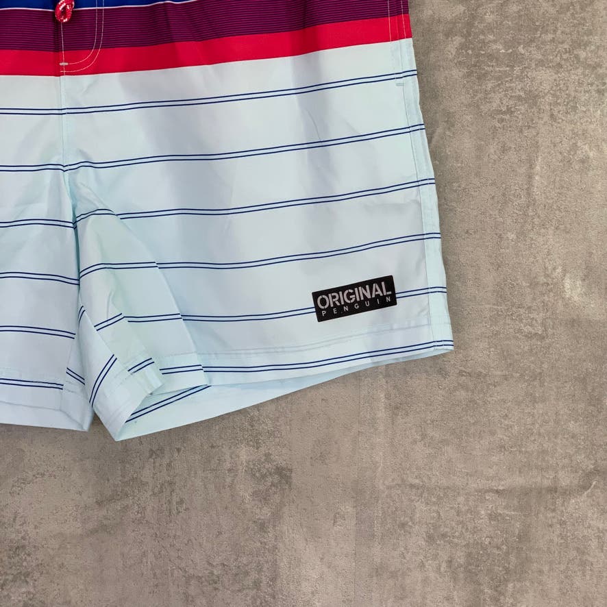 ORIGINAL PENGUIN Omphalodes Engineered Stripe Pull-On Drawstring Lined Swim Trunks SZ XL