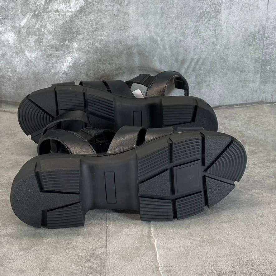 AQUA COLLEGE Women's Black Hannah Waterproof Lug-Sole Strappy Sandals SZ 8