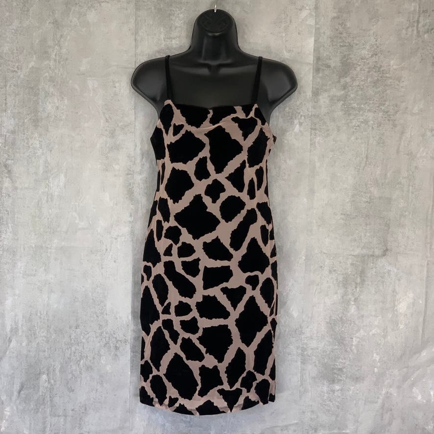 TOPSHOP Black Large Animal Printed Spaghetti Strap Mini Bodycon Dress SZ 4