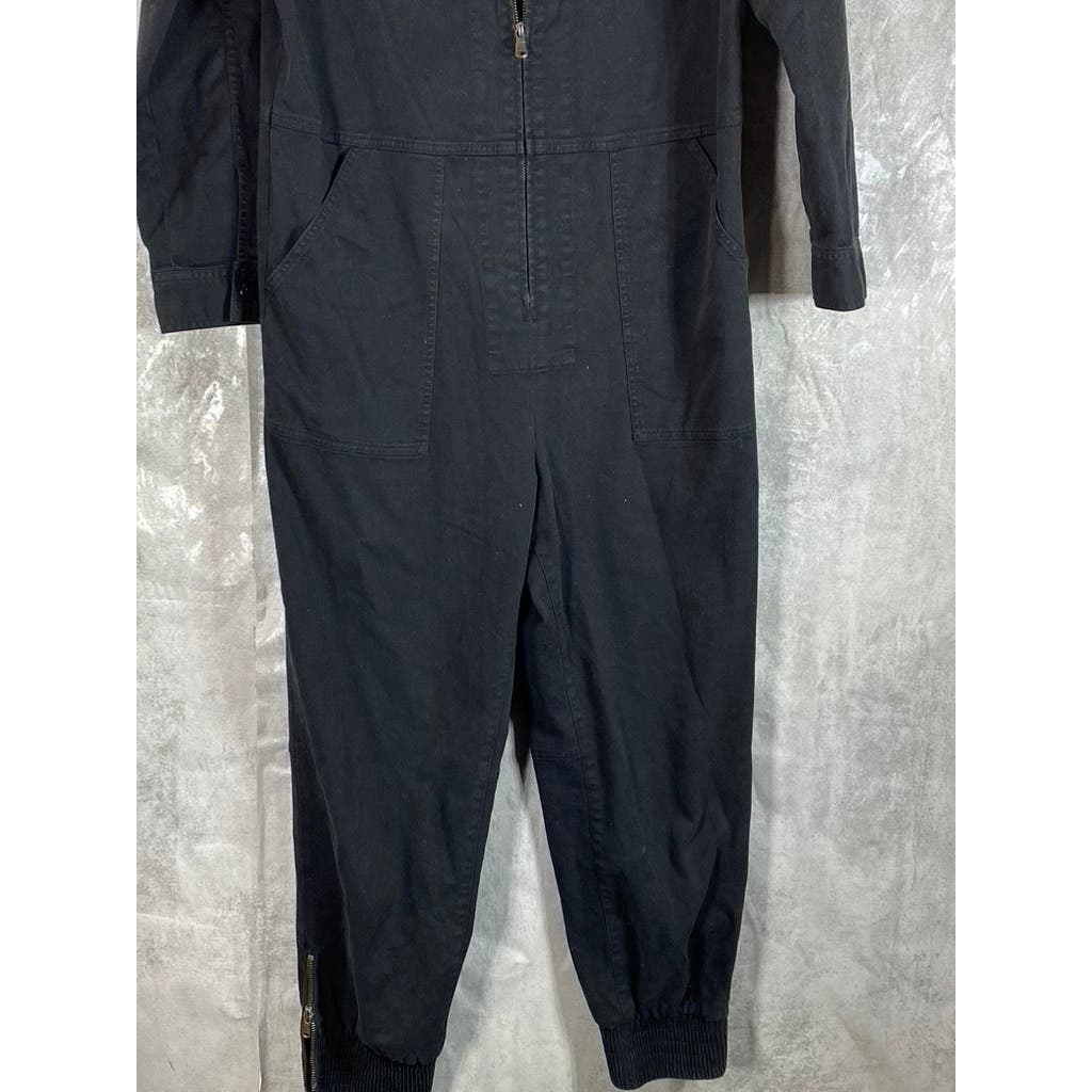 J BRAND Women's Black Solid Arkin Long Sleeve Zipper-Hem Playsuit SZ L