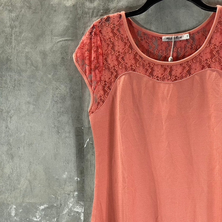 WHITE MARK Women's Plus Coral Pelagia Scoop-Neck Lace-Trim Mini Dress SZ 1XL