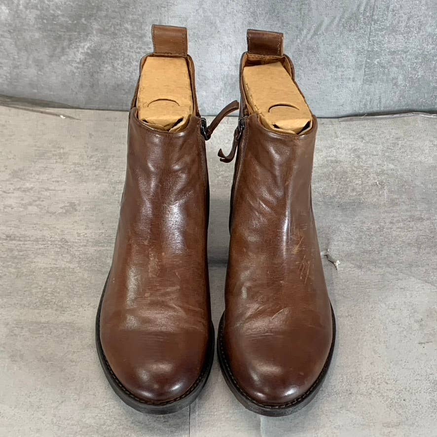FRANCO SARTO Women's Brown Leather Linc Side-Zip Almond-Toe Booties SZ 10
