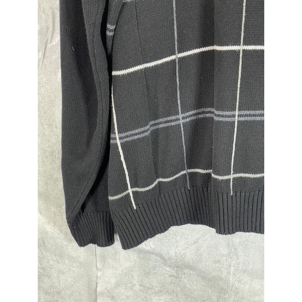 OSCAR DE LA RENTA Men's Black Vintage Plaid Cotton Knit Crewneck Sweater SZ 2XL