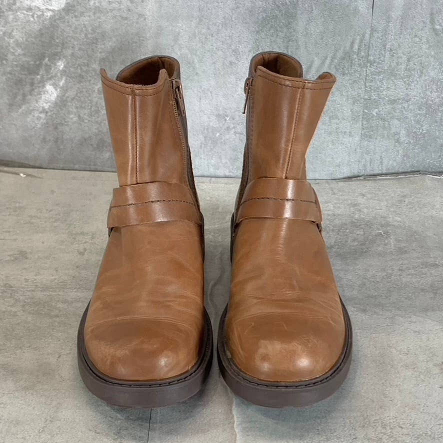 CLARKS Collection Women's Dark Tan Leather Opal Rose Side-Zip Ankle Boots SZ 7.5
