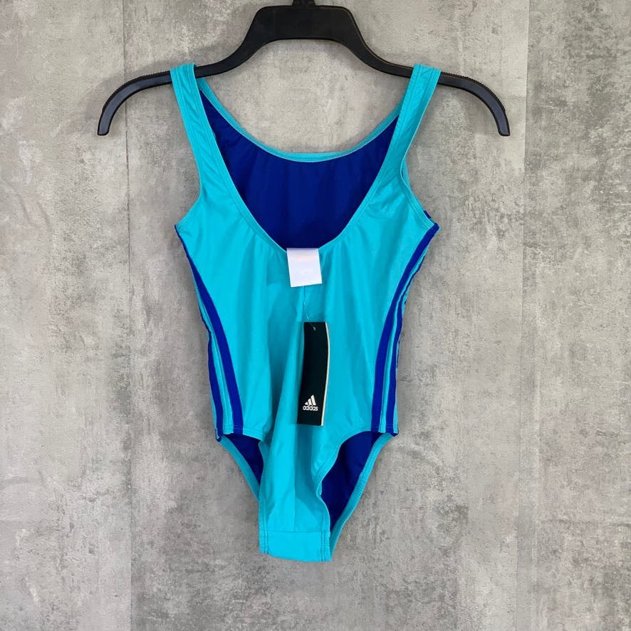ADIDAS Girl's Light Blue Logo Front 3 Stripe One-Piece Pull-On Bathing Suit SZ L