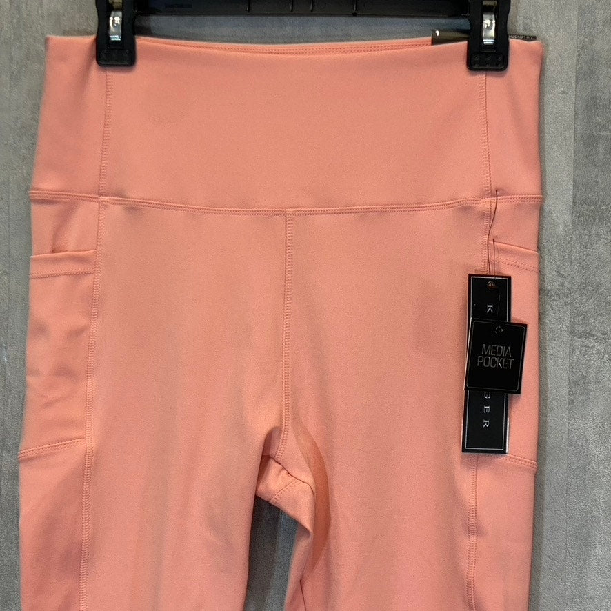 KAY UNGER Women's Peach Ruched Cuff High-Waist Media Pocket Pull-On Athletic Legging SZ L