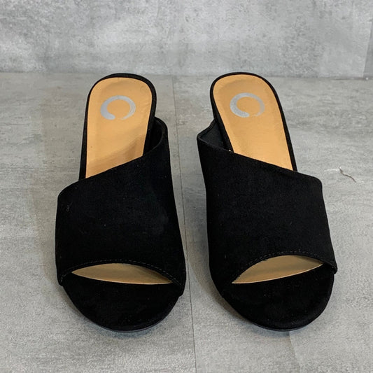 JOURNEE COLLECTION Black Faux Suede Allea Slip-On Block Heel Sandals SZ 6