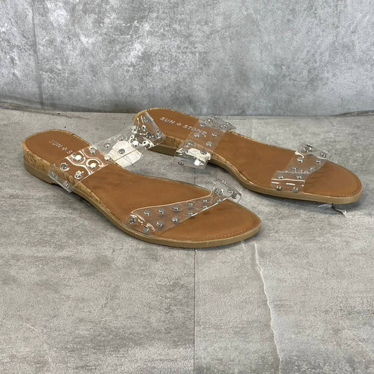 SUN+STONE Women's Clear Studded Easten 2 Slide-On Flat Sandals SZ 10