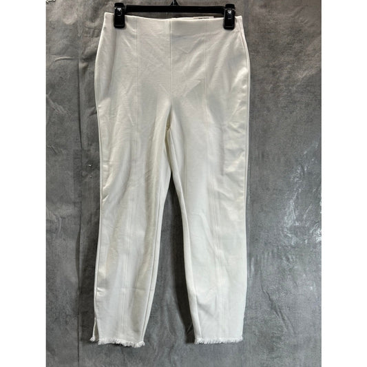 ALFANI Women's Petite Bright White Comfort High-Rise Fringe-Hem Pants SZ 4P