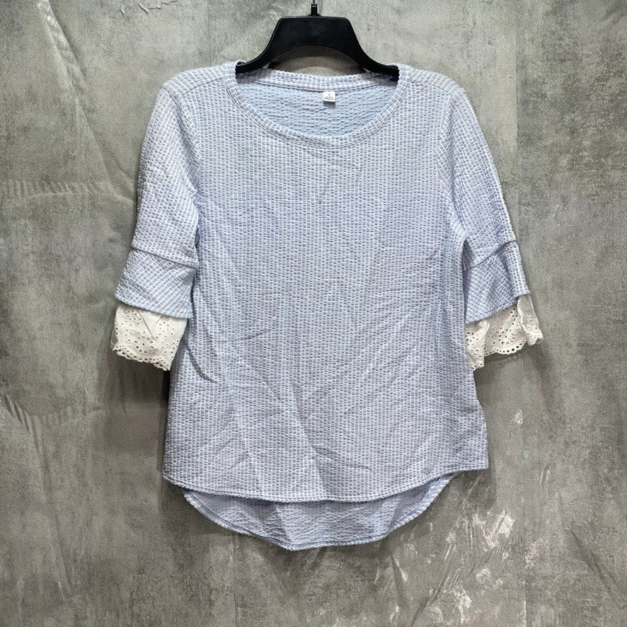 UNBRANDED Blue Textured Crewneck Layered Short Sleeve Top SZ S