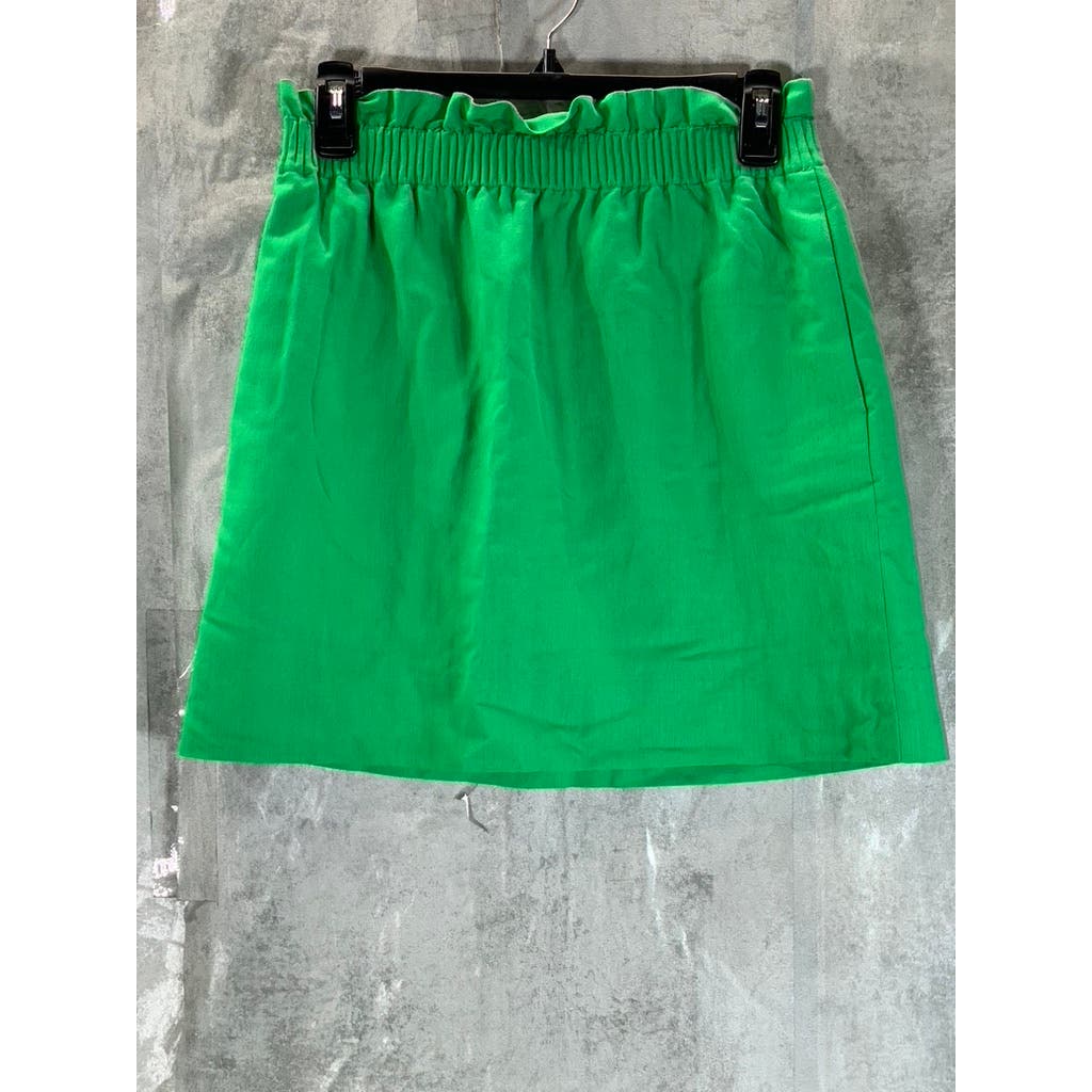 J.CREW Women's Green Smocked Waist Wool Blend Pull-On Pencil Mini Skirt SZ 0