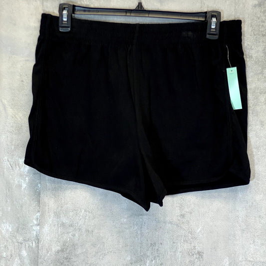 ABOUND Women's Solid Black Cotton Elastic Waistband Pull-On Dolphin Hem Shorts SZ L