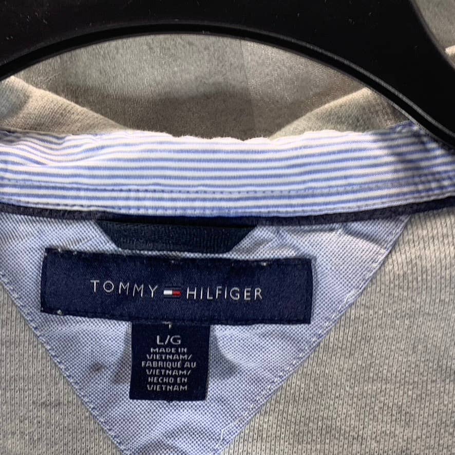 TOMMY HILFIGER Men's Heather Grey Classic-Fit Pique Short-Sleeve Polo Shirt SZ L