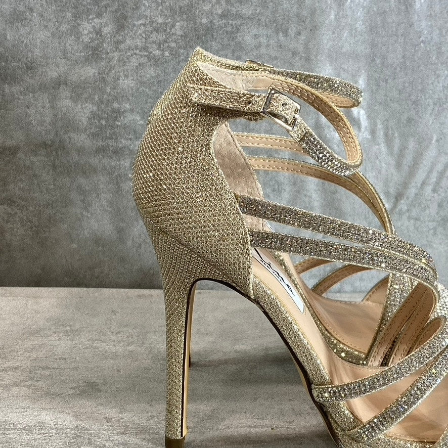 NINA Women's Soft Platino Dreamland Freyja Rhinestone Embellished Open-Toe Stiletto Sandals SZ 7.5