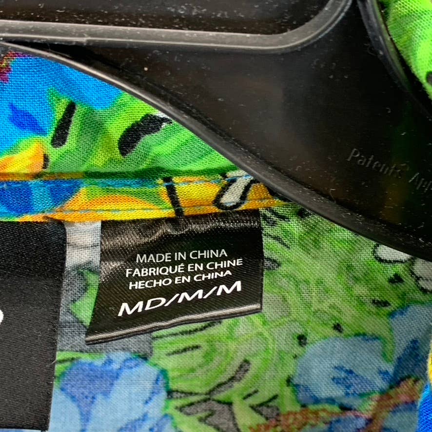 DISNEY Men's Green Mickey-Mouse Tropical Button-Up Short-Sleeve Shirt SZ M