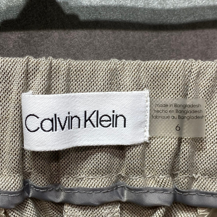 CALVIN KLEIN Tan Stretch Straight-Leg Pull-On Suit Pants SZ 6