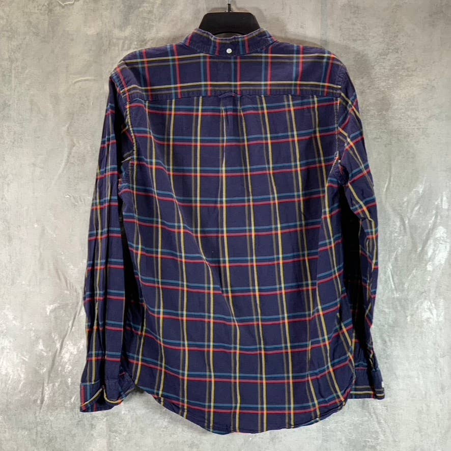 J.CREW Men's Navy Windowpane Cotton Button-Up Long-Sleeve Oxford Shirt SZ M