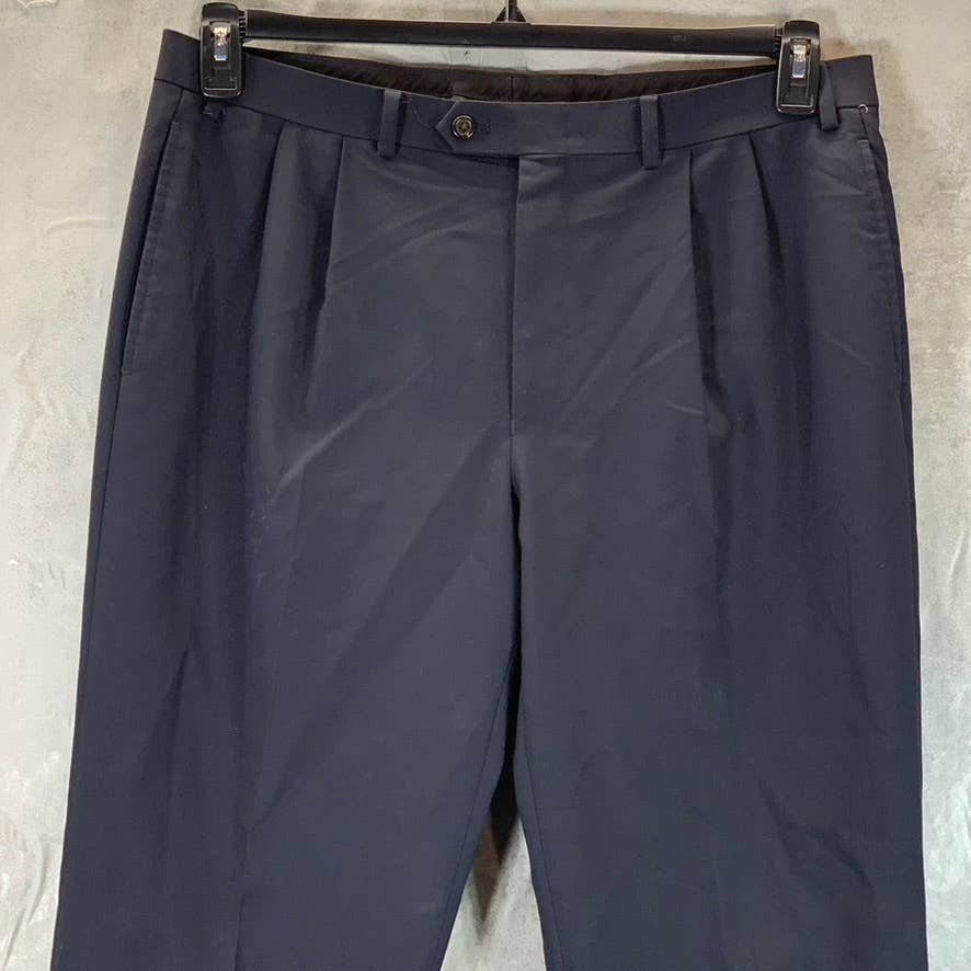 LAUREN RALPH LAUREN Men's Navy Total Comfort Pleated Wool Dress Pants SZ 36X32