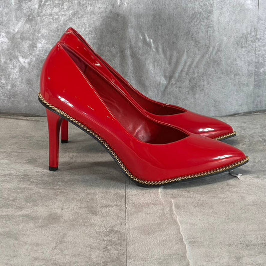 BAR III Women's Red Patent Binsa Ball-Chain Trim Pointed-Toe Pumps SZ 8.5