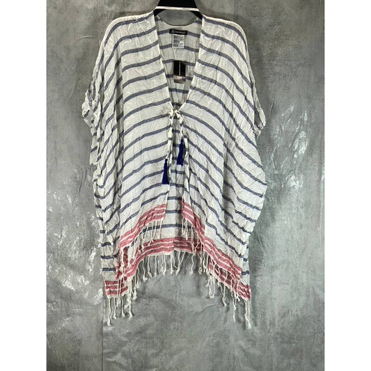 INC INTERNATIONAL CONCEPTS Women's White/Navy Striped Fringe Tie Topper SZ OS