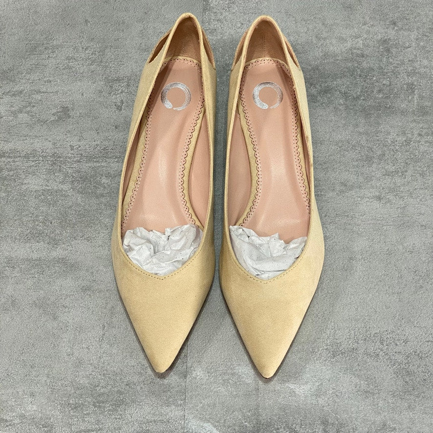JOURNEE COLLECTION Nude Goldie Faux Suede Pointed Toe Kitten Heel SZ 8.5